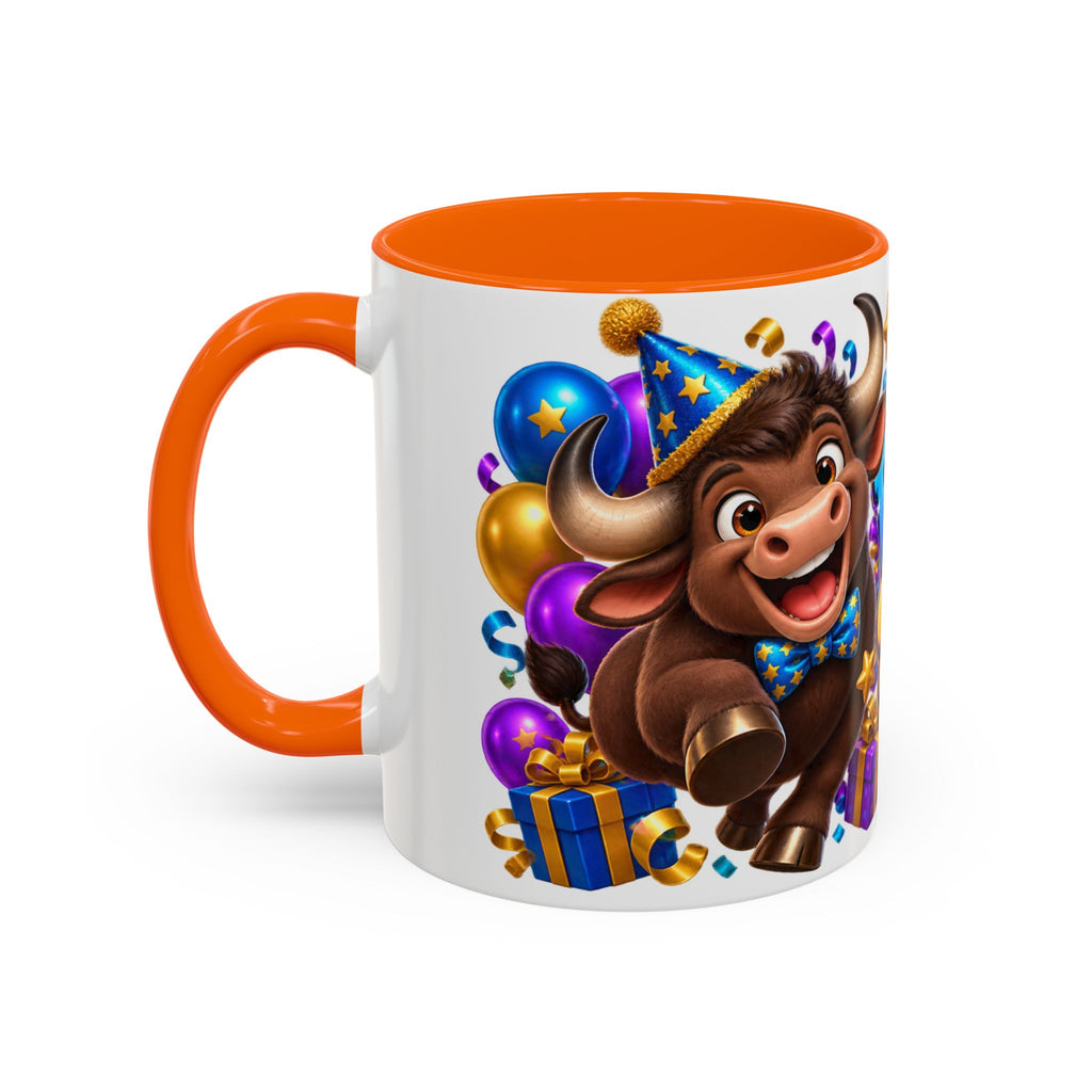 Birthday Stampede White Mug – Cute Buffalo Birthday Cup, Colorful Fun Party Gift