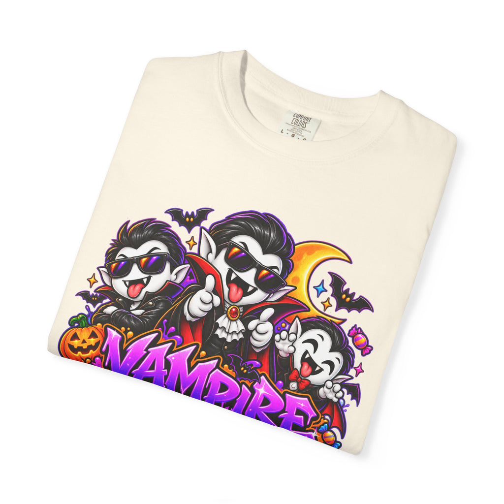 Neon Vampire Vibes Halloween Unisex Garment-Dyed T-Shirt Featuring a Cool Festora Vampire Crew