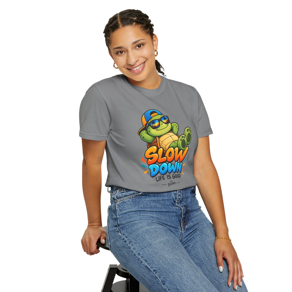 Slow Down, Life Is Good – Turtle Graphic T-Shirt | Festora Everyday