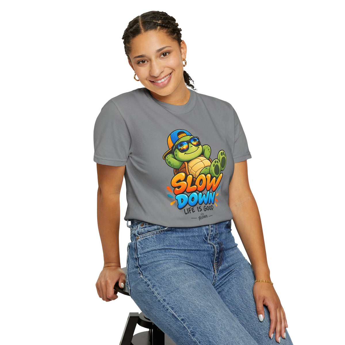 Slow Down, Life Is Good – Turtle Graphic T-Shirt | Festora Everyday