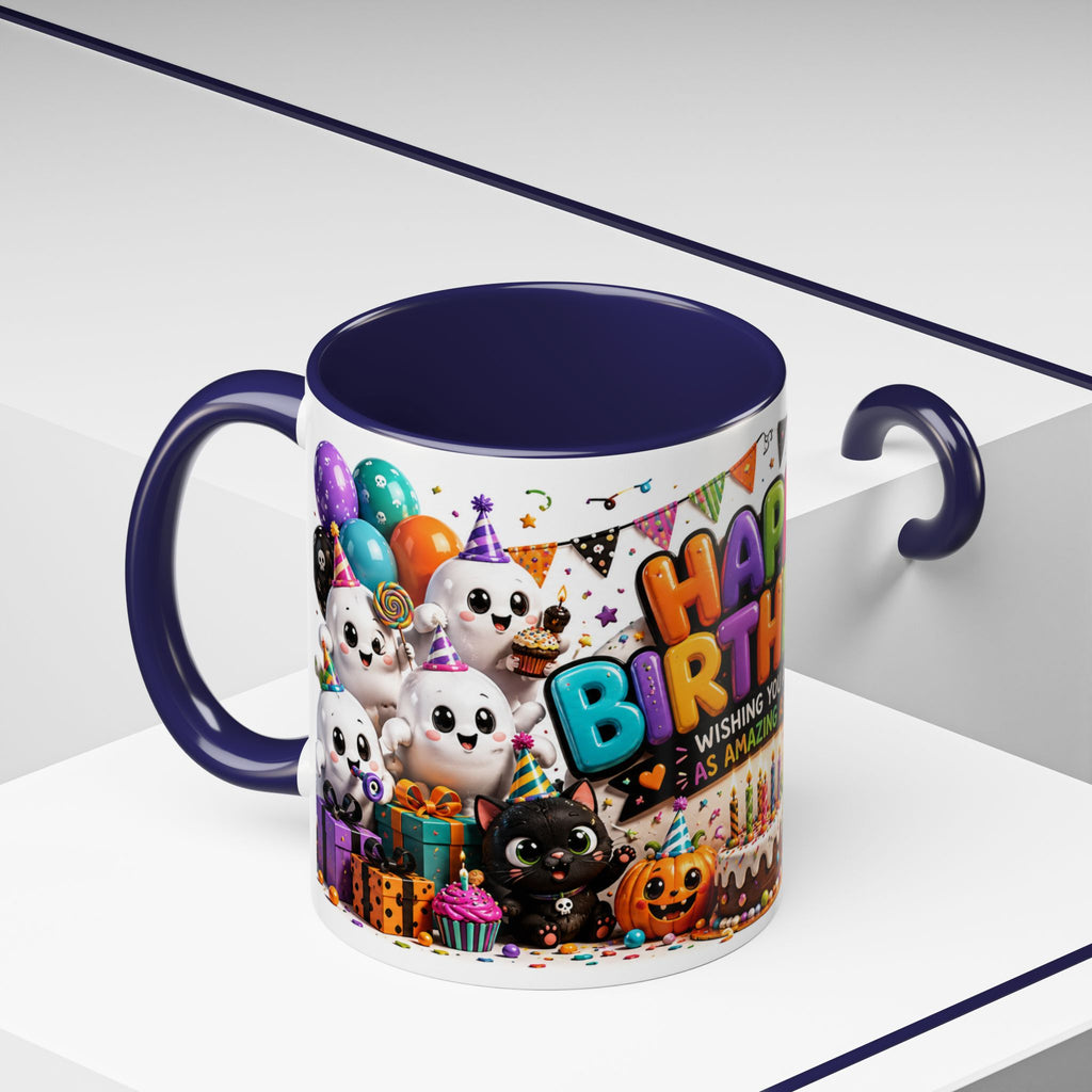 Happy Birthday Accent Coffee Mug — Colorful 3D Birthday Party Design (11/15oz)