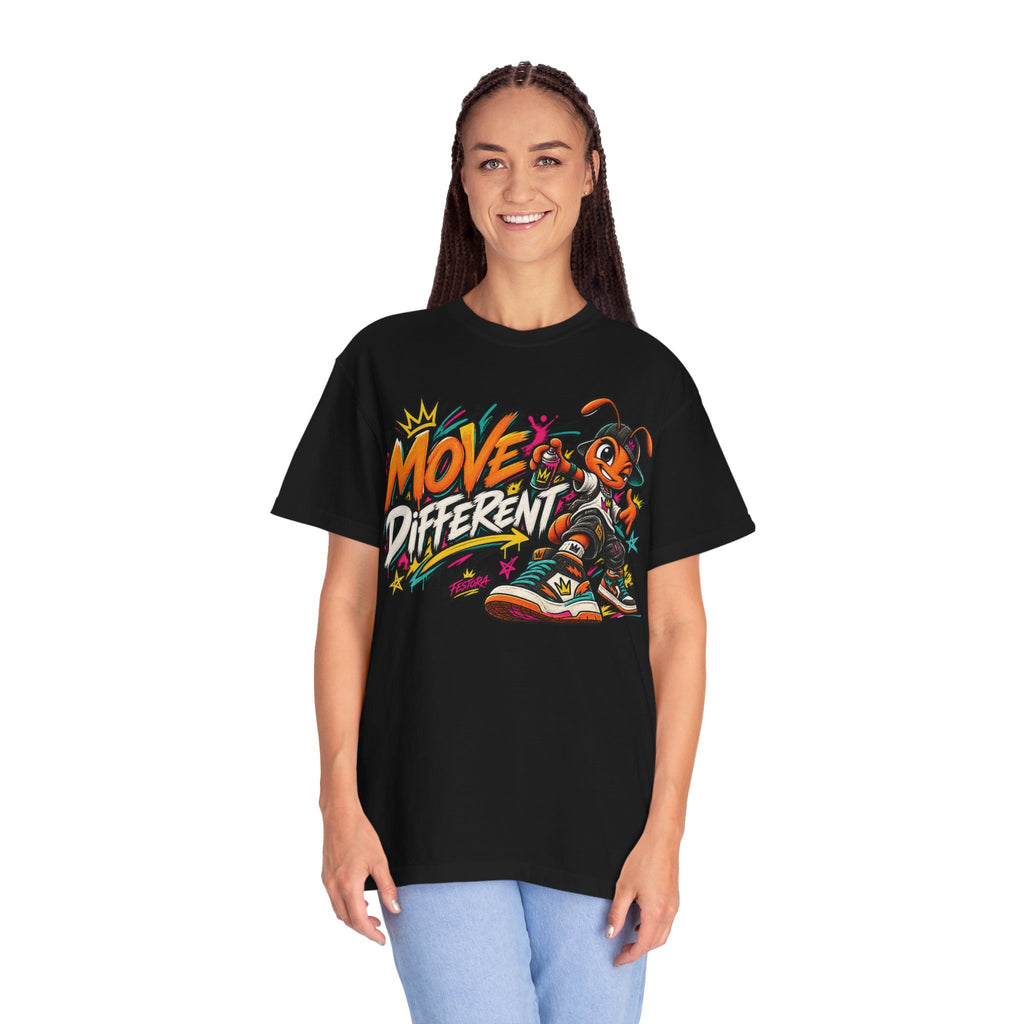 Move Different Graphic T-Shirt — Streetwear Skate Ant Mascot Design