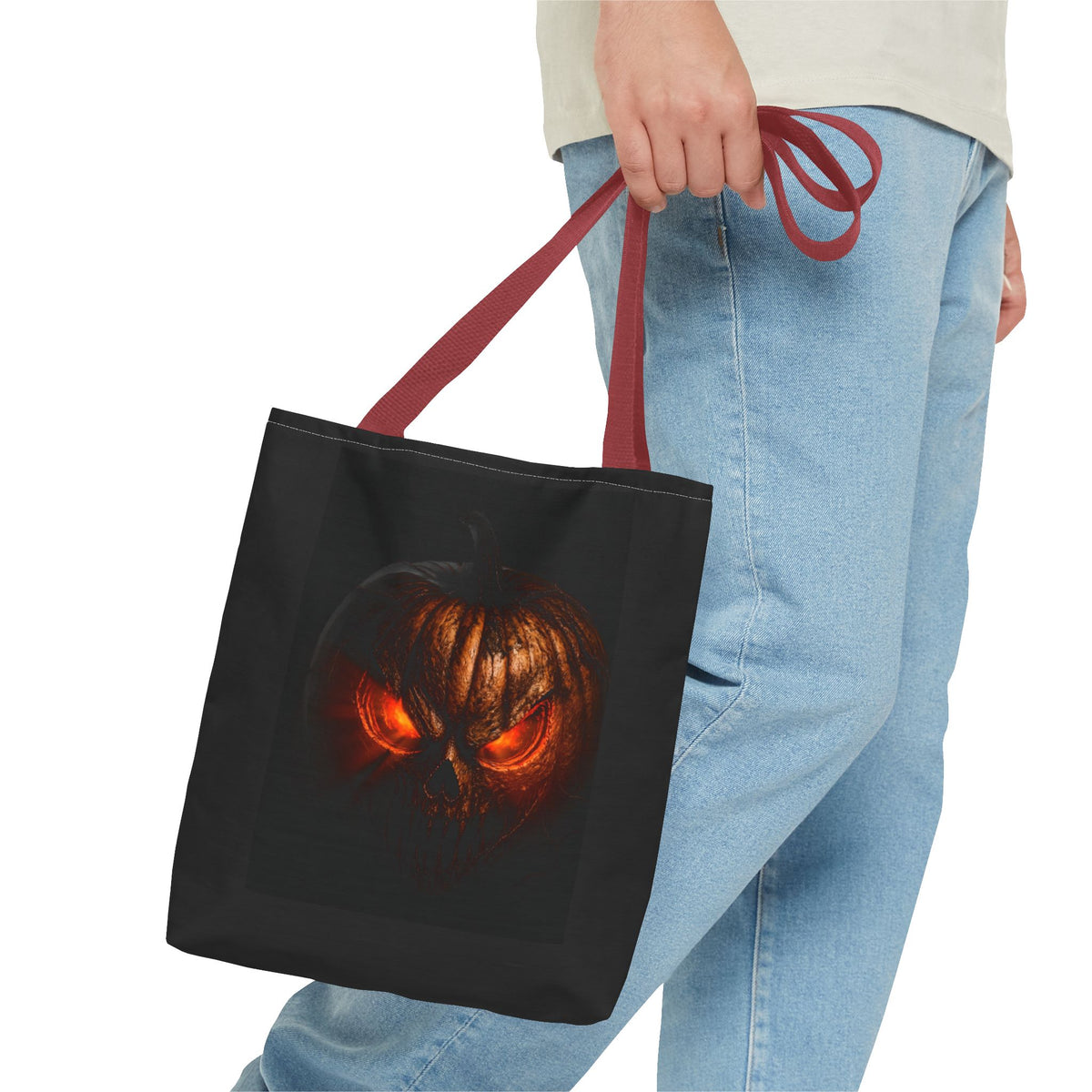 Spider Web Tote Bag — Creepy Red-Eyed Spider Halloween Grocery Tote