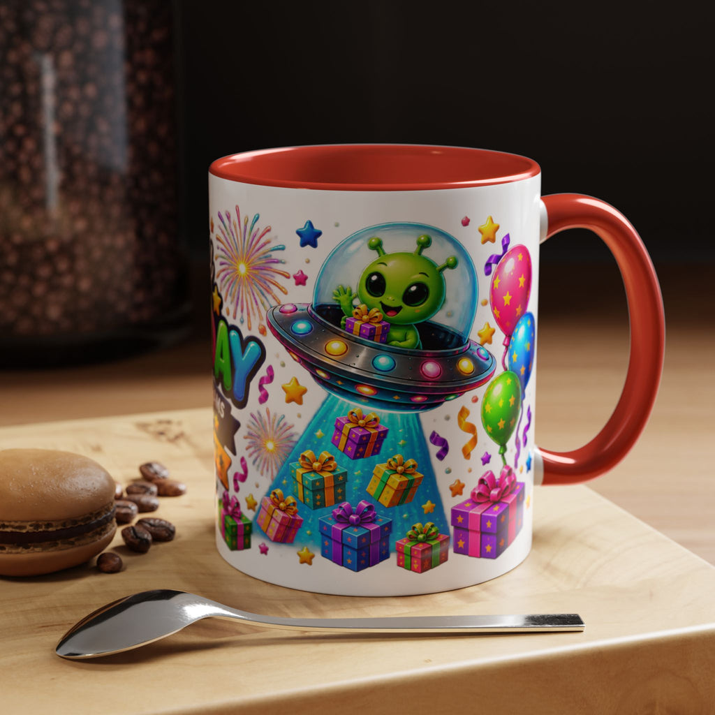 Happy Birthday Alien Coffee Mug — Colorful Galactic Birthday Wishes