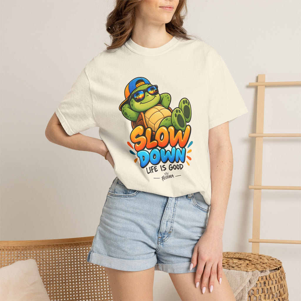 Slow Down, Life Is Good – Turtle Graphic T-Shirt | Festora Everyday