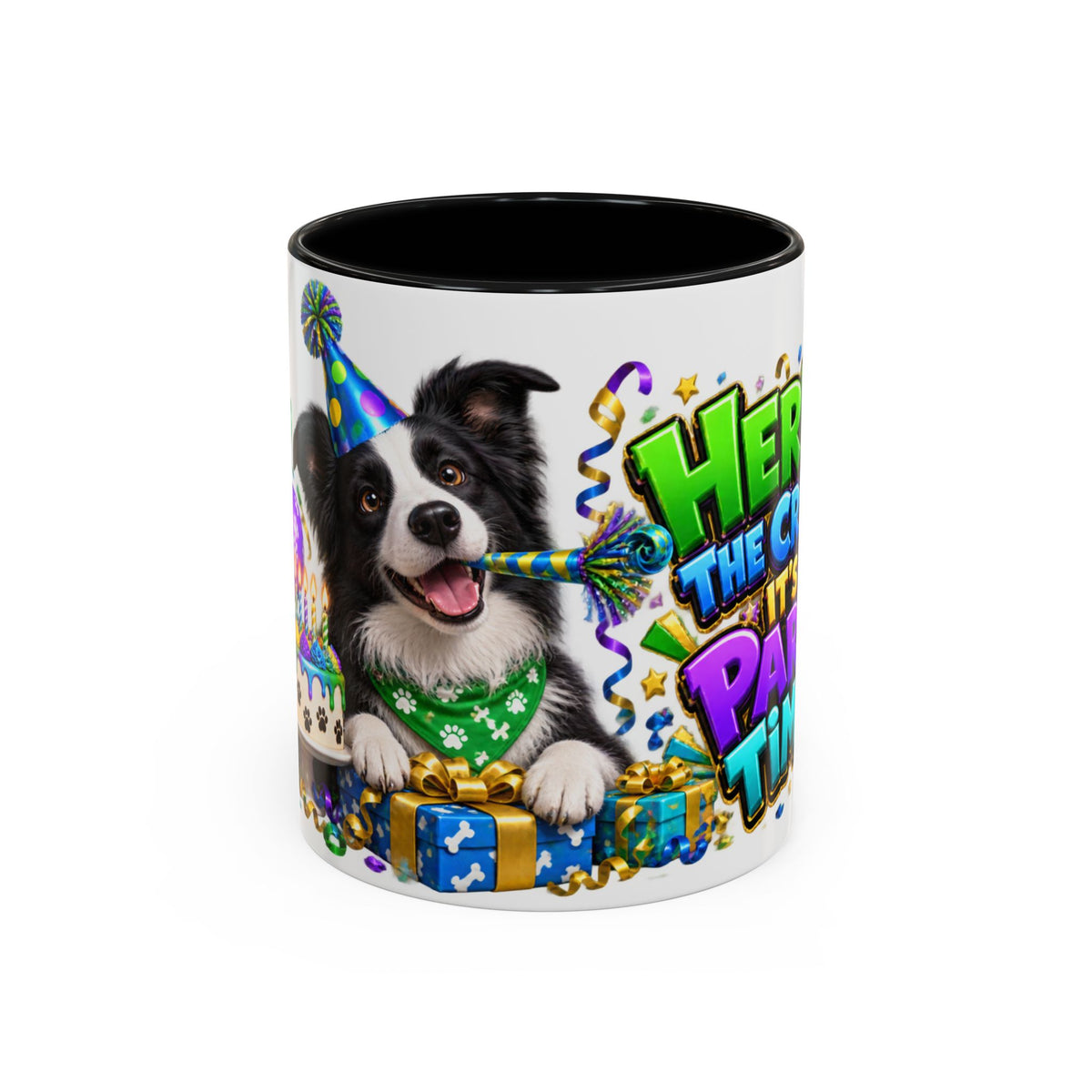 Herd the Crew Border Collie Birthday White Mug