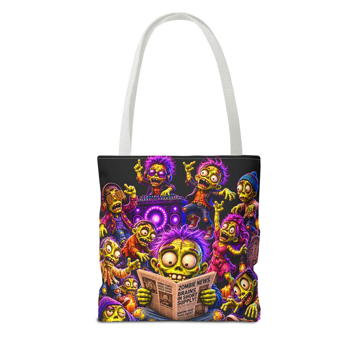 FestoraShop Funny Zombies Tote Bag - Cute 3D Halloween Zombie Reading Design