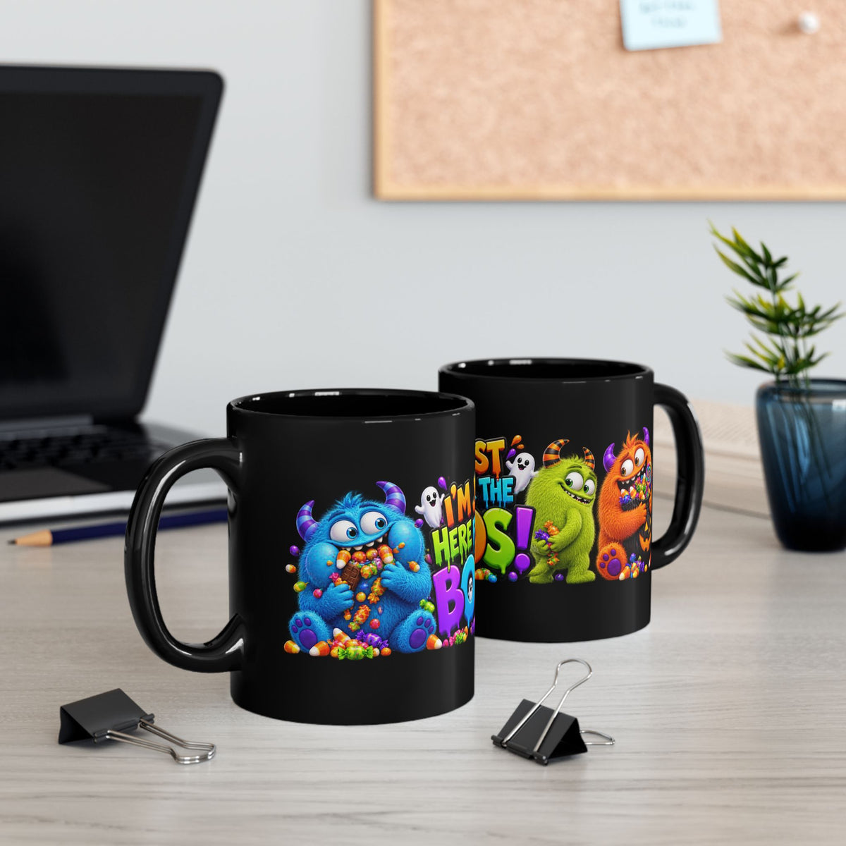 I’m Just Here for the Boos Funny Halloween Monster Black Mug