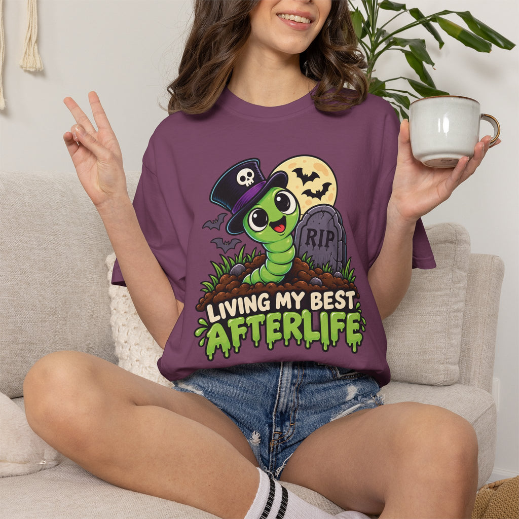 Living My Best Afterlife – Cute Halloween Graveyard Worm T-Shirt