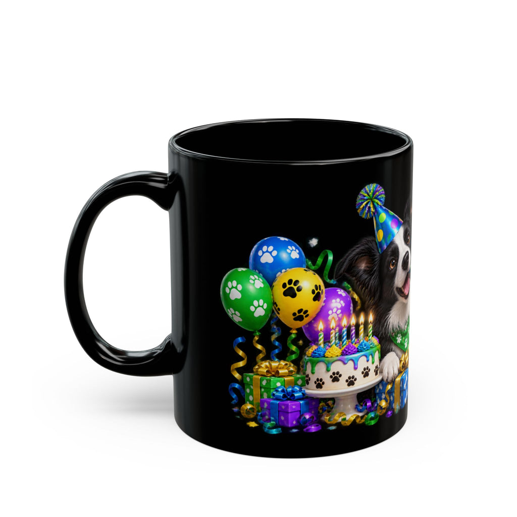 Herd the Crew Border Collie Birthday Black Mug