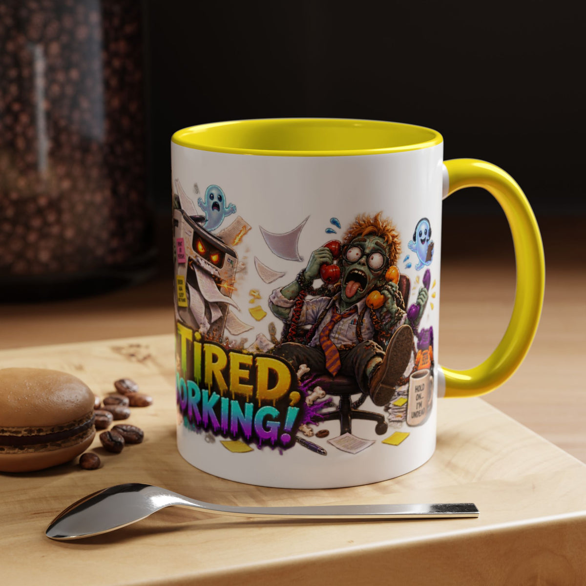 Dead Tired Still Working Zombie Office Halloween White Mug