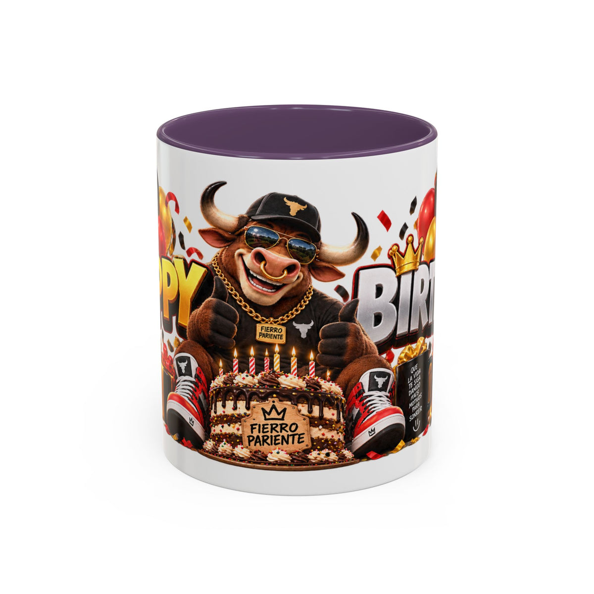 Happy Birthday Bull Mug – Colorful 3D Birthday Gift – White Coffee Mug