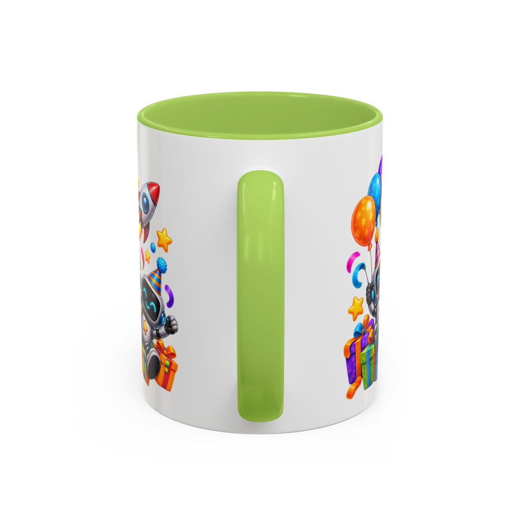 Happy Birthday Space Party Mug – Cute Aliens, Robots, UFO & Colorful 3D Birthday Design