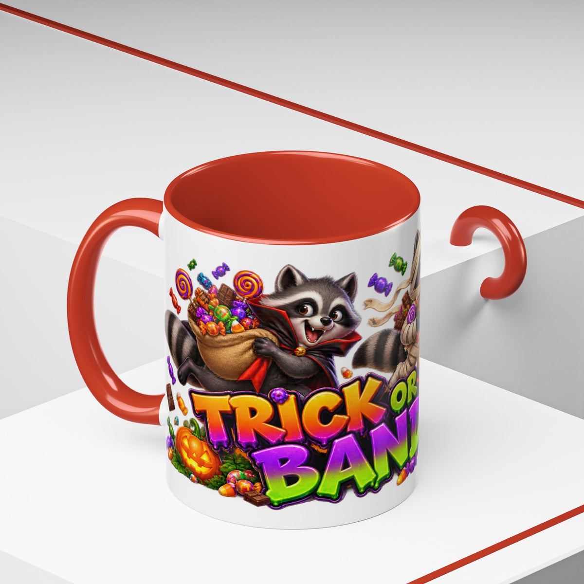 Trick or Treat Bandits Raccoons Halloween White Mug