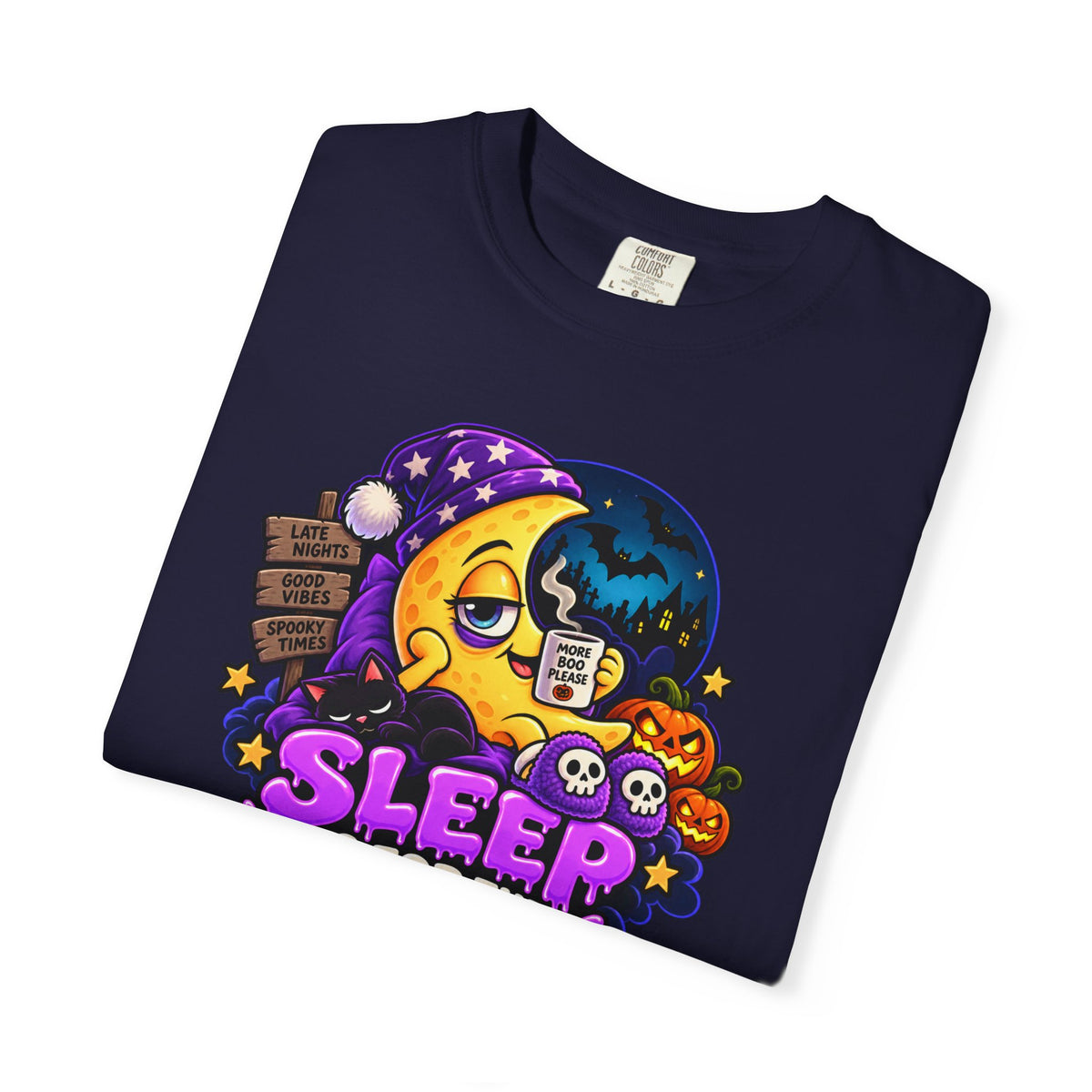 Sleep Is for the Living – Funny Halloween Moon T-Shirt