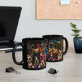 Dogs Stay Pawsitive Black Mug — Colorful Cute Dog Breeds Coffee Cup (11oz/15oz)