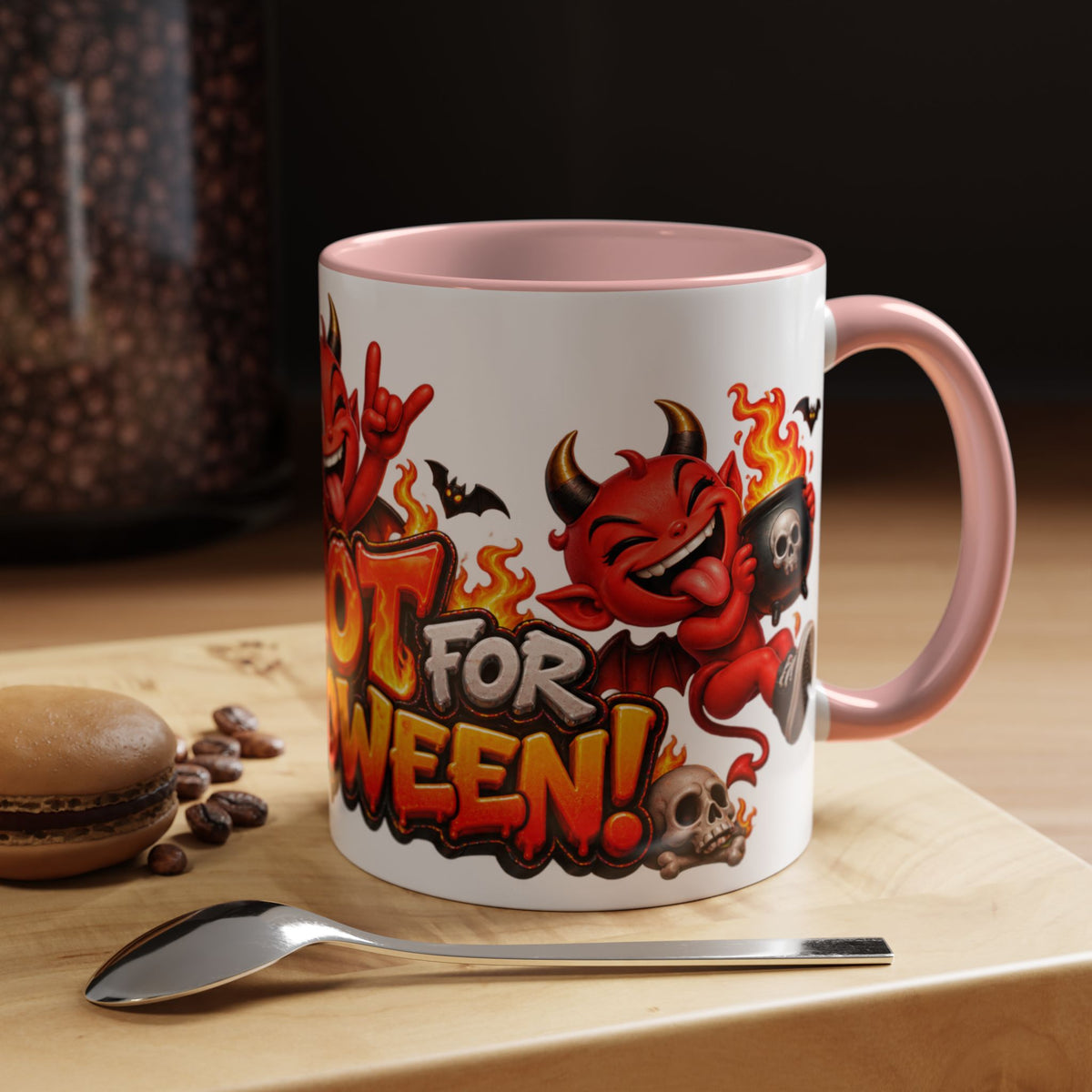 Too Hot for Halloween White Mug – Funny Devils, Flames & Spooky Design