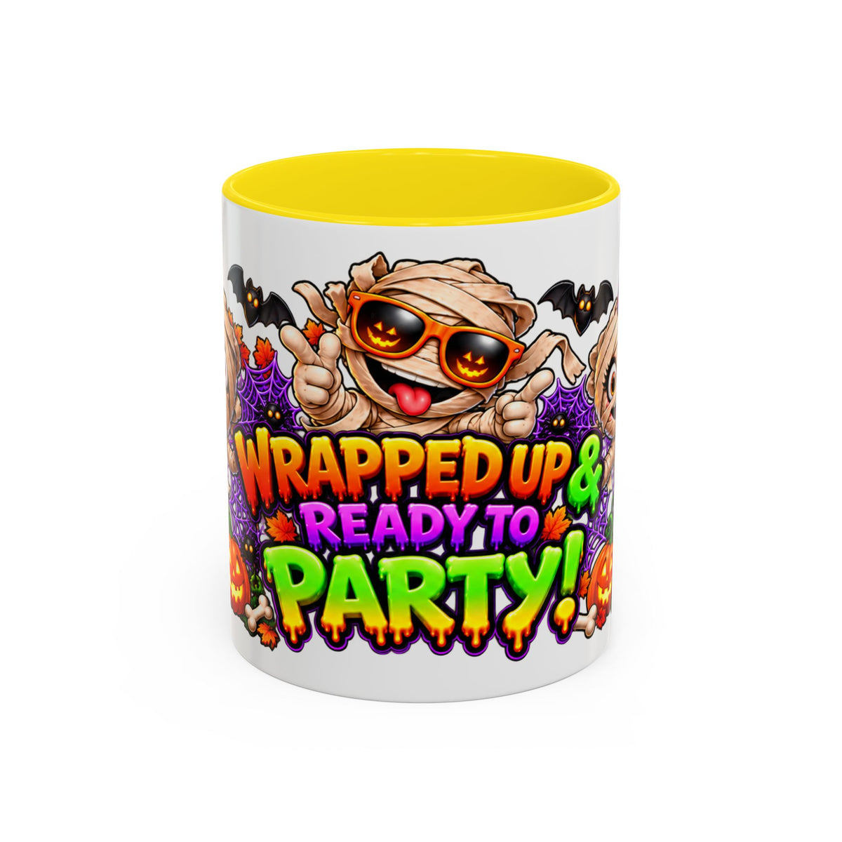 Wrapped Up & Ready to Party White Mug – Funny Mummies & Spooky Party Design