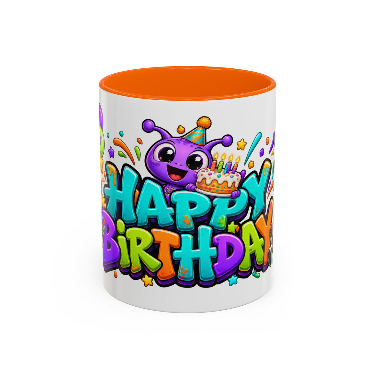 Happy Birthday Alien Mug – Colorful Space Party Cup with Cute Aliens & Robots