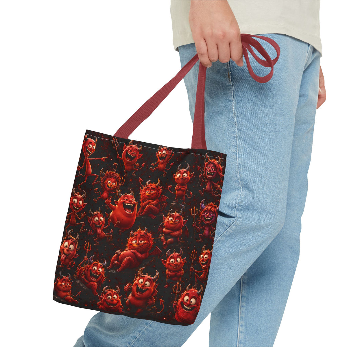 Funny Red Devils Tote Bag - Cute Mischievous Demon All-Over Print