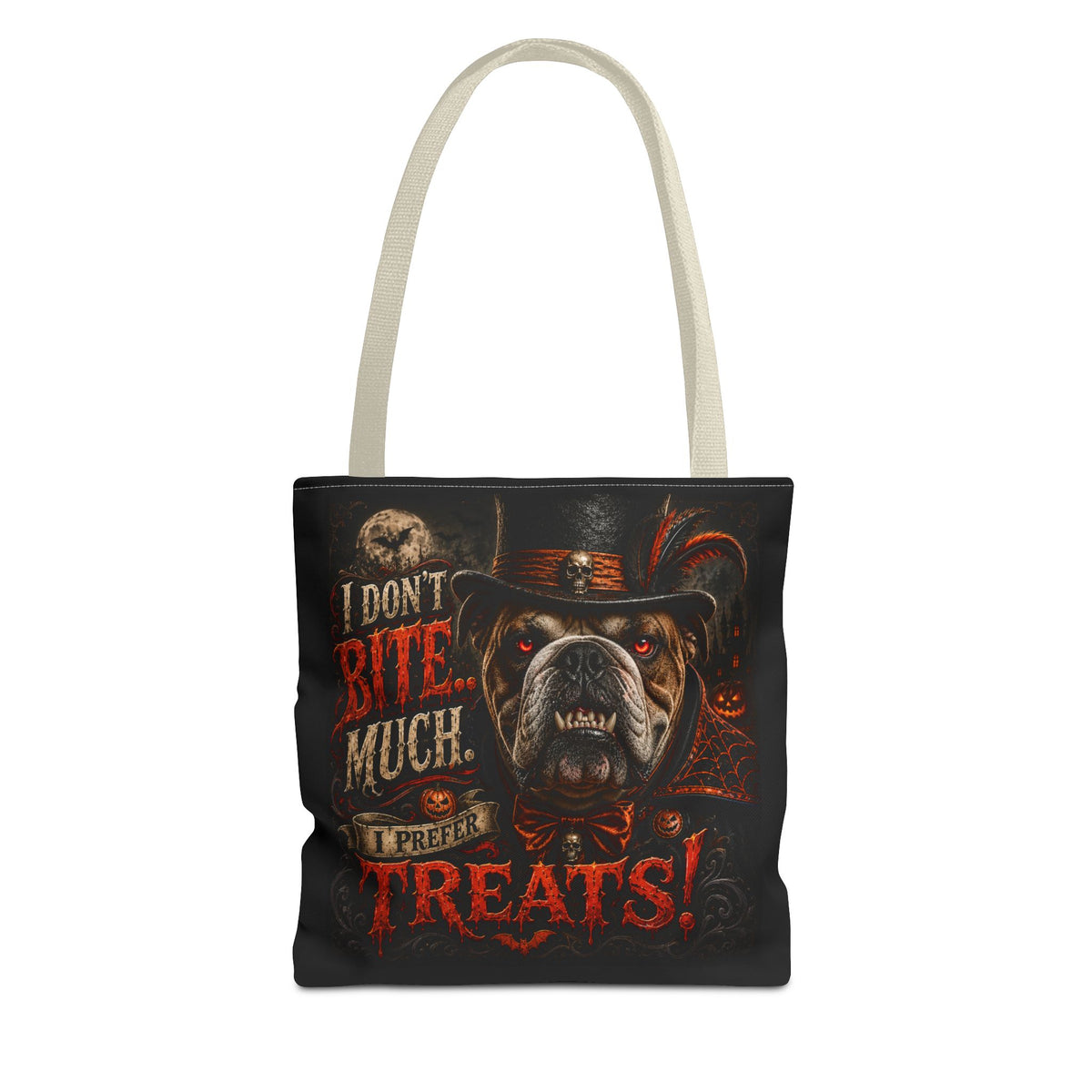 Halloween Bulldog Tote Bag - "I Don't Bite Much, I Prefer Treats!" Candy Bag