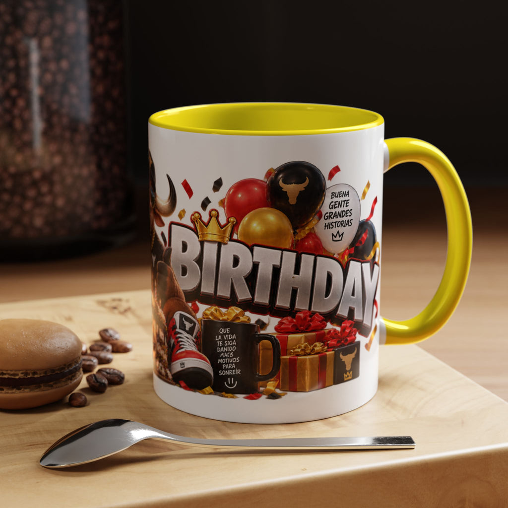 Happy Birthday Bull Mug – Colorful 3D Birthday Gift – White Coffee Mug