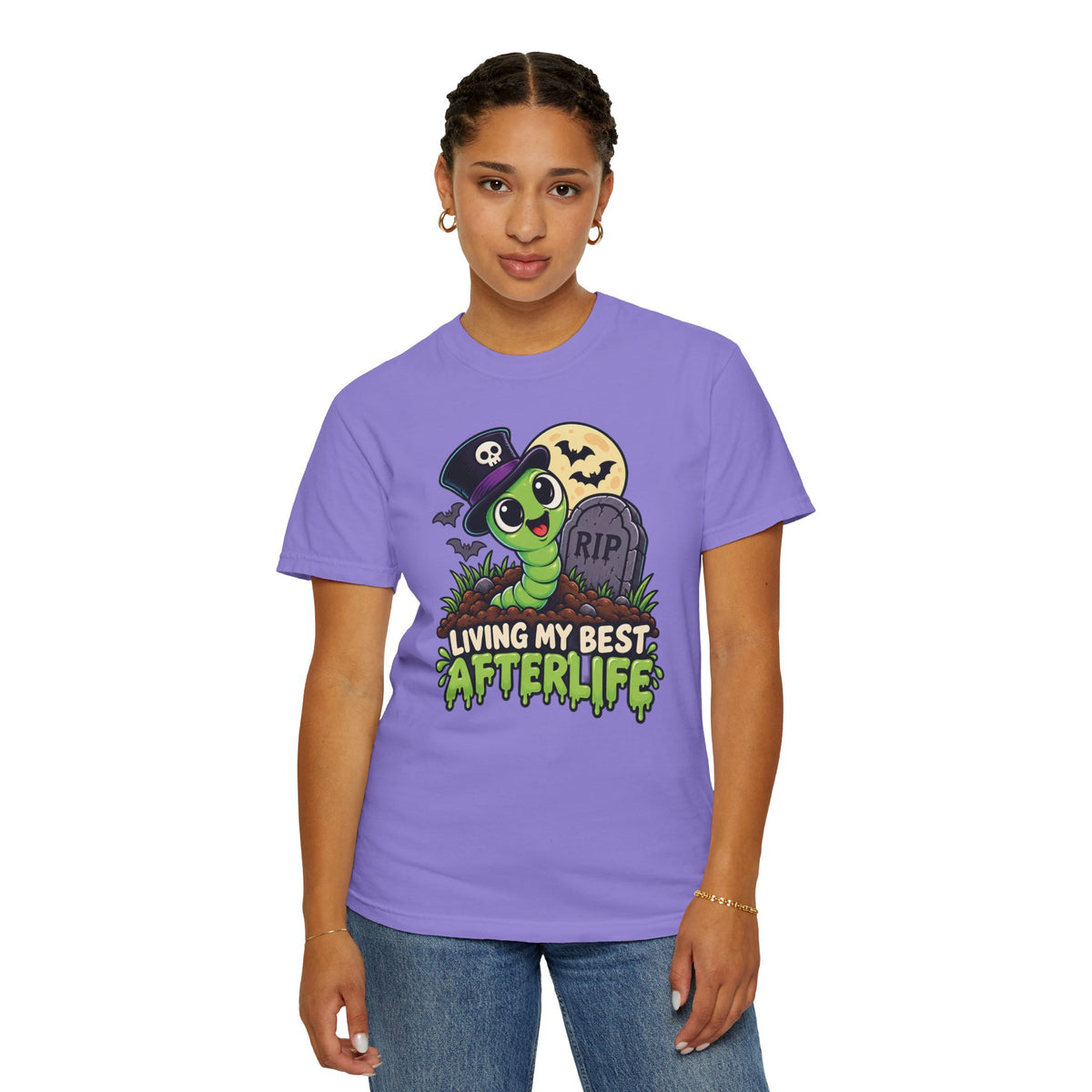 Living My Best Afterlife – Cute Halloween Graveyard Worm T-Shirt