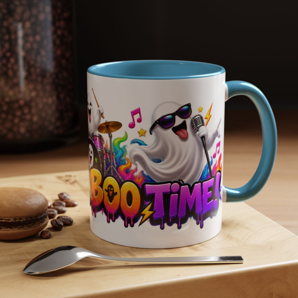 Here for a Boo Time Halloween Ghost Rock Band White Mug