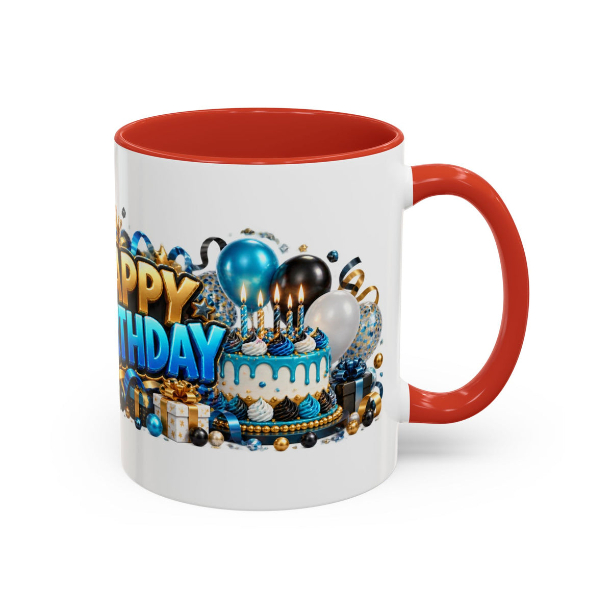 Happy Birthday White Tiger Mug – Colorful 3D Birthday Gift – White Coffee Mug