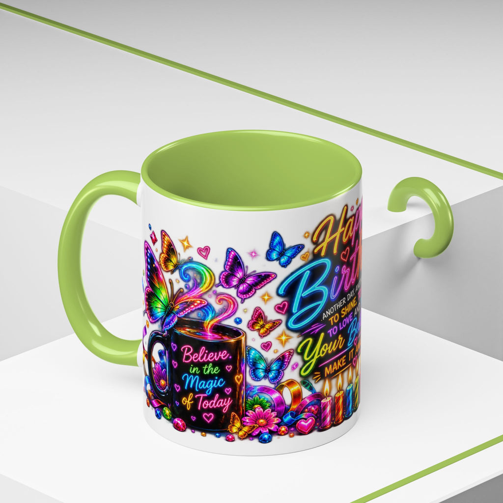 Birthday Coffee Mug – Colorful "Happy Birthday" Gift Mug with Butterflies & Candles