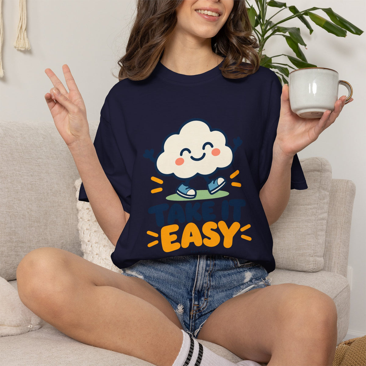 Take It Easy – Happy Cloud Graphic T-Shirt | Festora Everyday