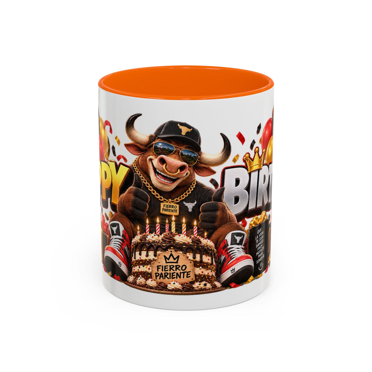 Happy Birthday Bull Mug – Colorful 3D Birthday Gift – White Coffee Mug