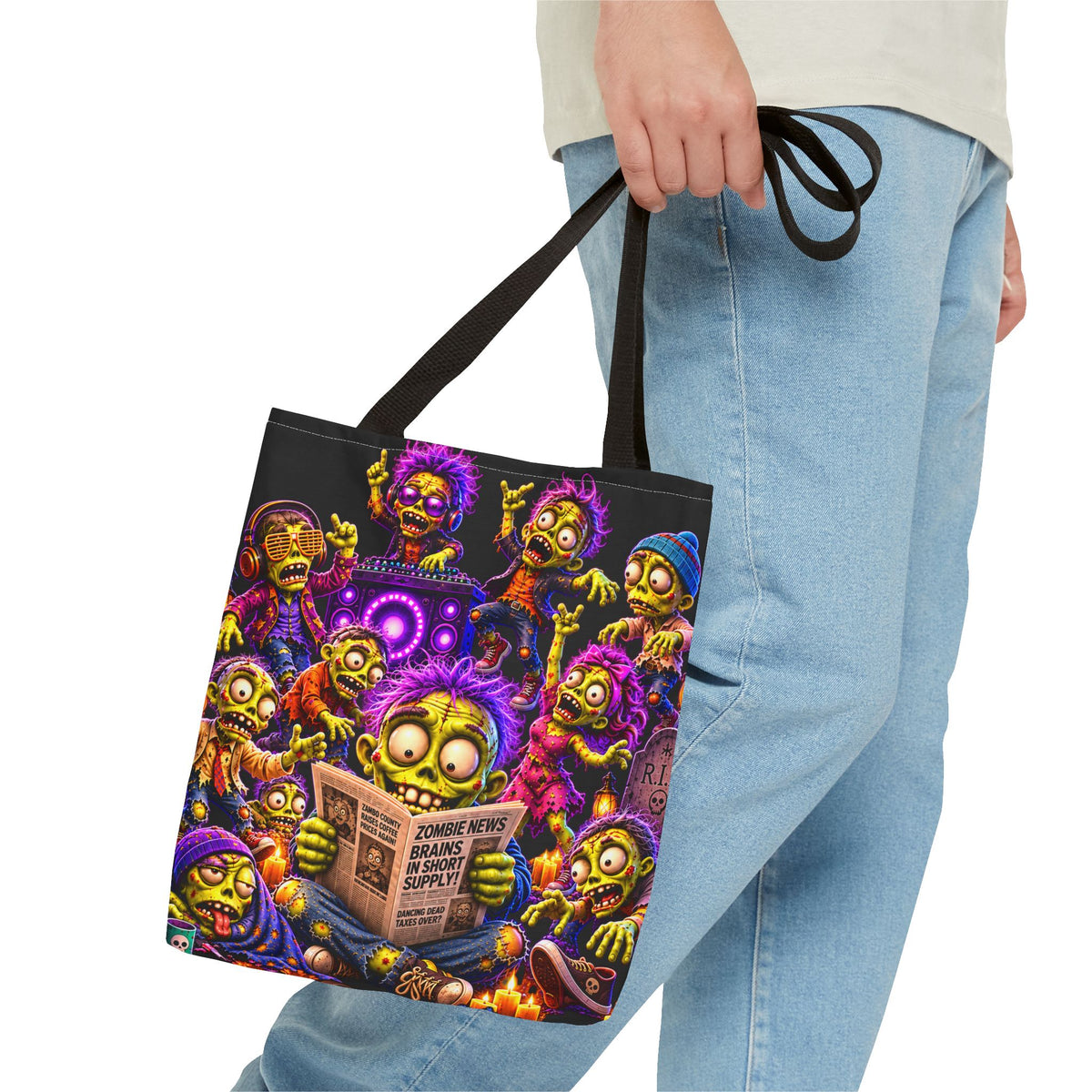 FestoraShop Funny Zombies Tote Bag - Cute 3D Halloween Zombie Reading Design