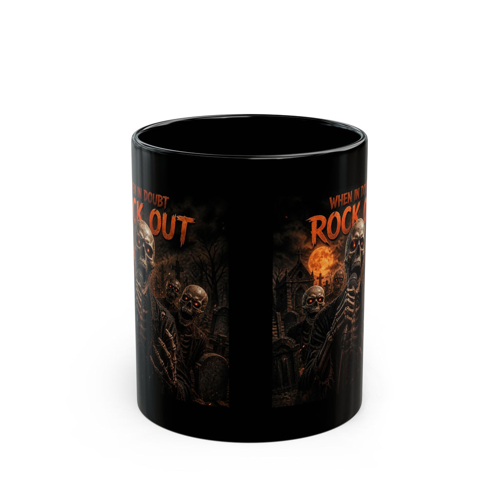 Rock Out Skull Mug — 'When in Doubt Rock Out' Gothic Cemetery Coffee Cup (11oz/15oz)