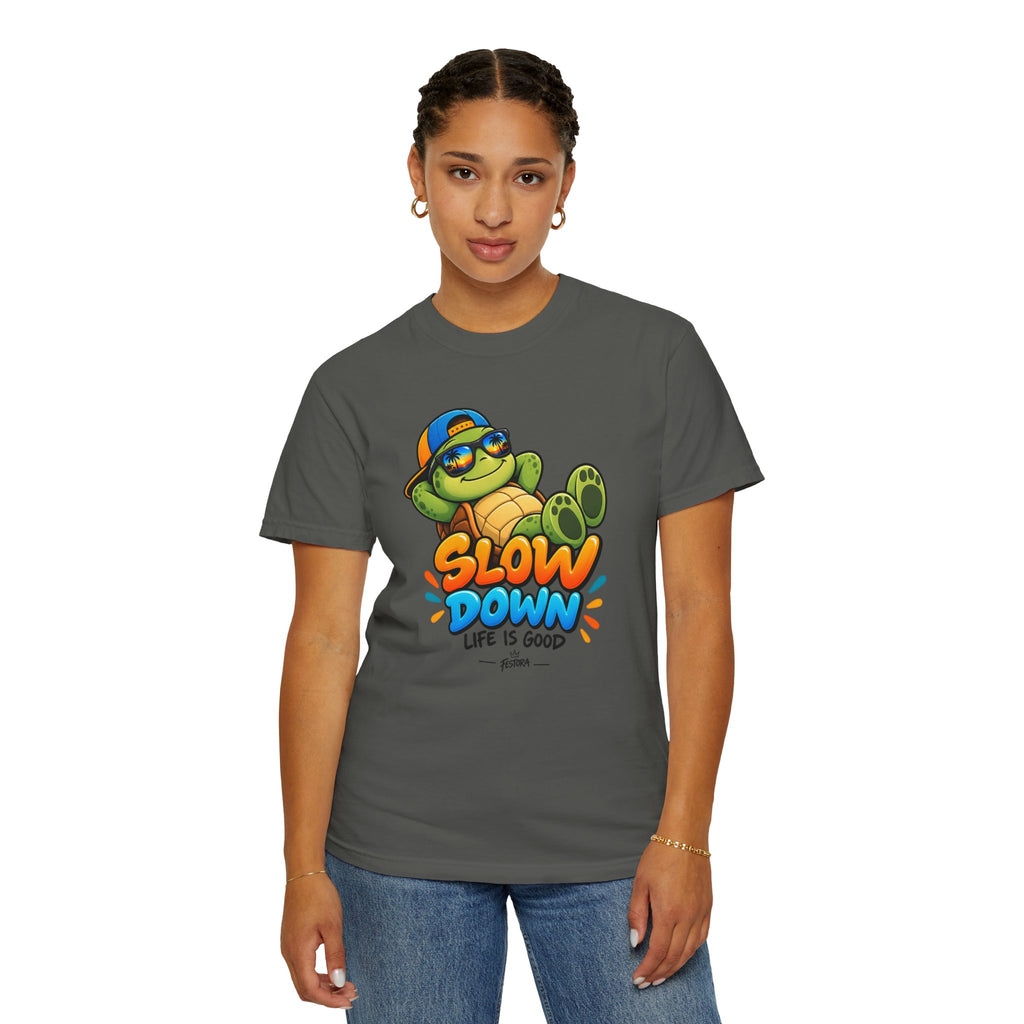 Slow Down, Life Is Good – Turtle Graphic T-Shirt | Festora Everyday