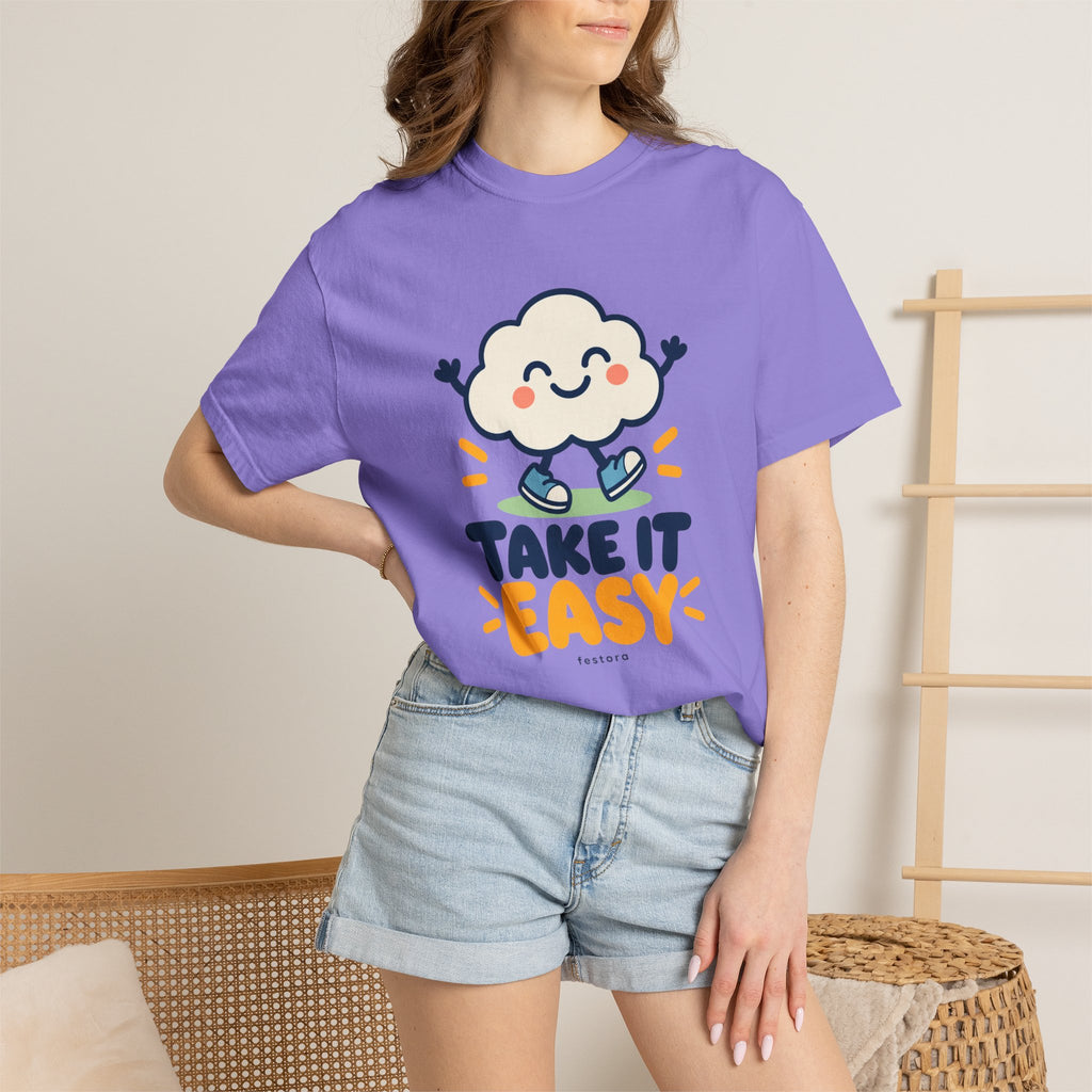 Take It Easy – Happy Cloud Graphic T-Shirt | Festora Everyday