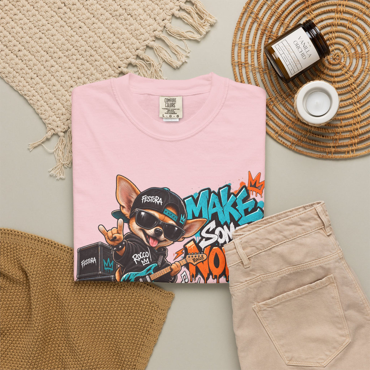 Make Some Noise Rocco Graphic T-Shirt — Streetwear Rock Dog Tee