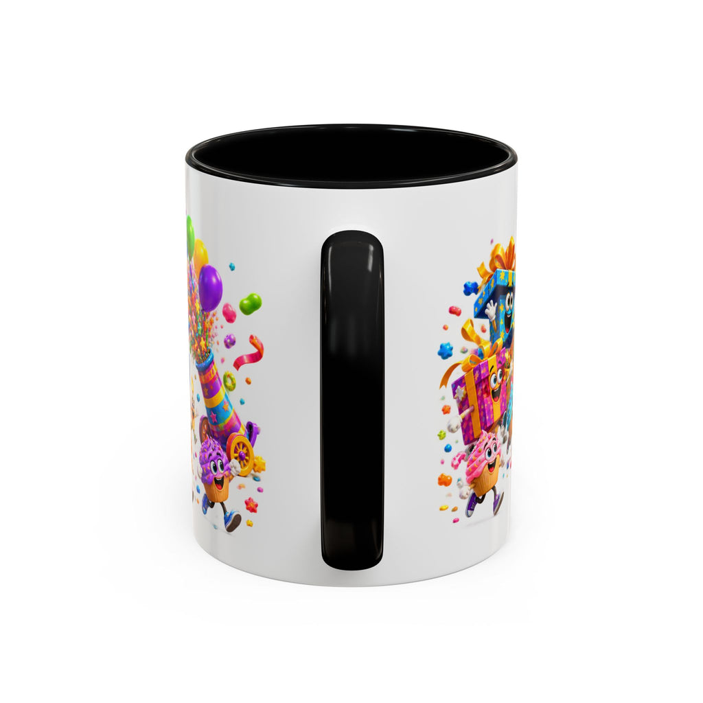 Birthday Party Coffee Mug – Colorful Happy Birthday Cake & Balloon Design (11/15oz Accent Mug)