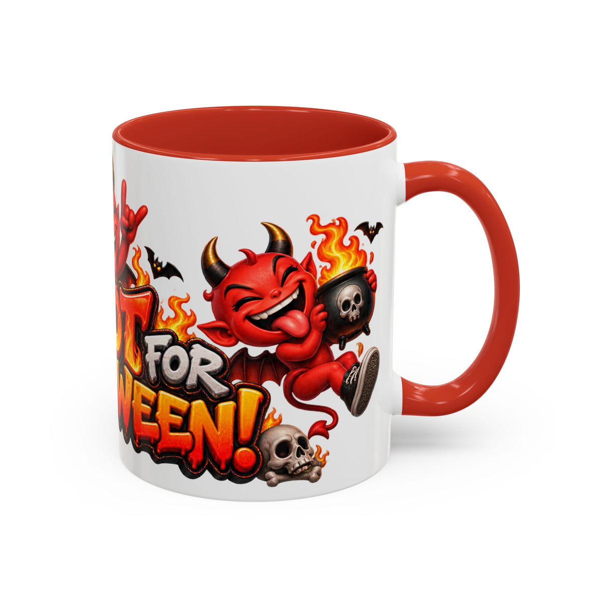 Too Hot for Halloween White Mug – Funny Devils, Flames & Spooky Design