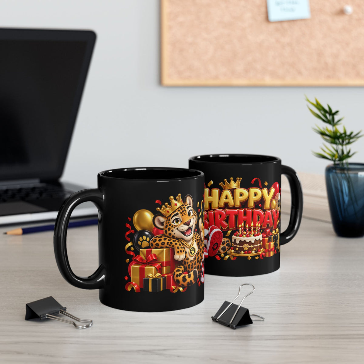 Happy Birthday Jaguar Mug – Bold 3D Birthday Design – Black Coffee Mug