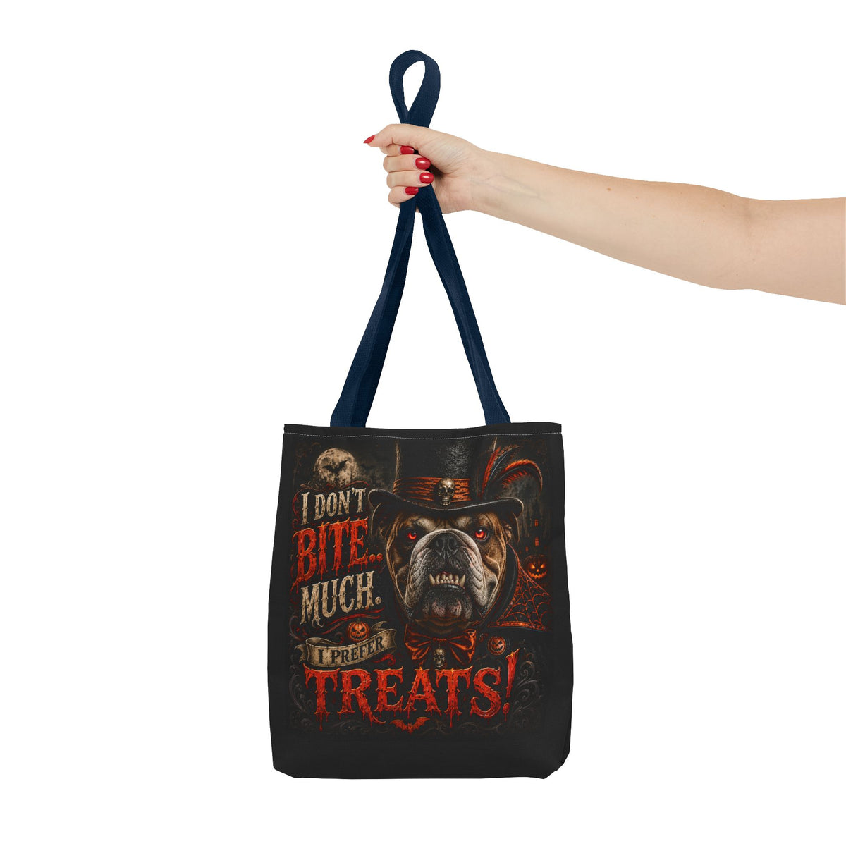 Halloween Bulldog Tote Bag - "I Don't Bite Much, I Prefer Treats!" Candy Bag
