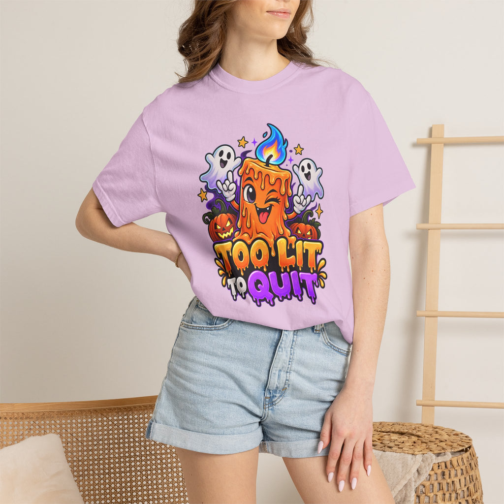 Too Lit to Quit – Funny Halloween Candle T-Shirt