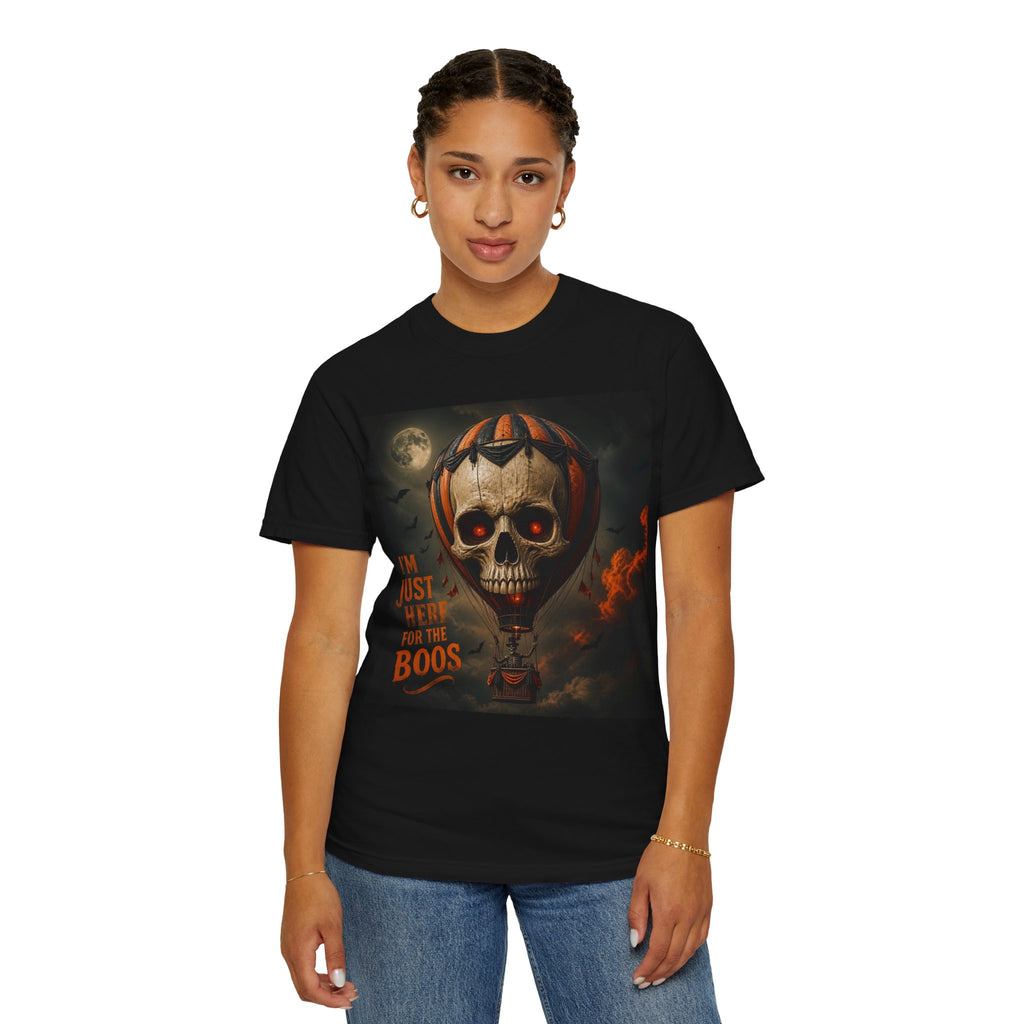 Halloween 'I'm Just Here for the Boos' Skull Hot Air Balloon T-Shirt