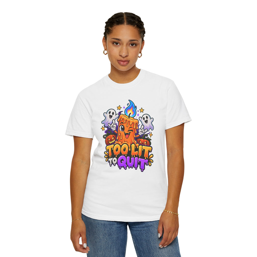 Too Lit to Quit – Funny Halloween Candle T-Shirt