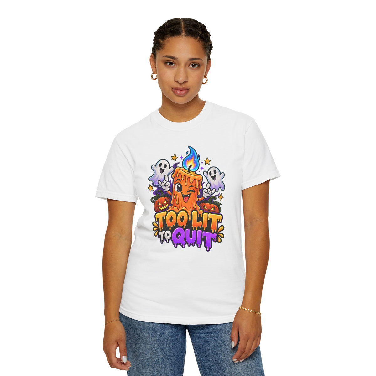 Too Lit to Quit – Funny Halloween Candle T-Shirt