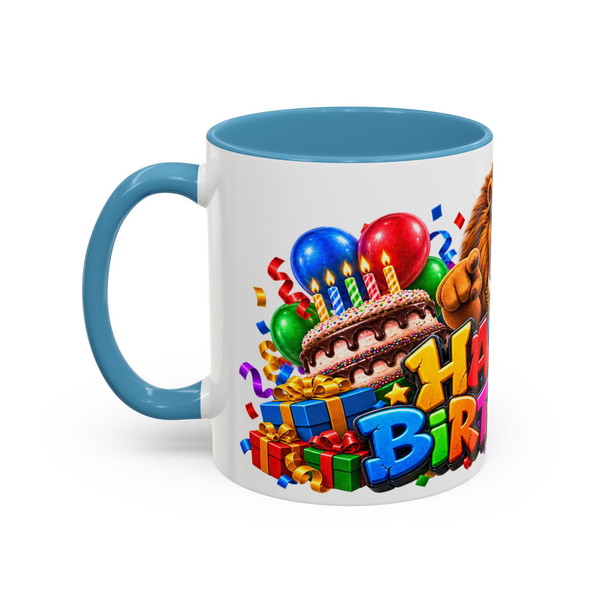 Lion Happy Birthday Mug – Colorful 3D King Celebration Design