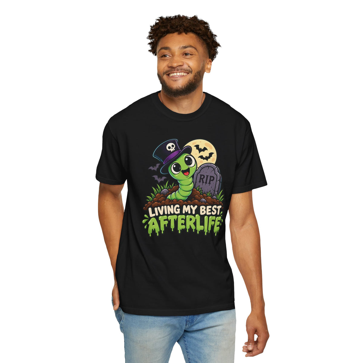 Living My Best Afterlife – Cute Halloween Graveyard Worm T-Shirt