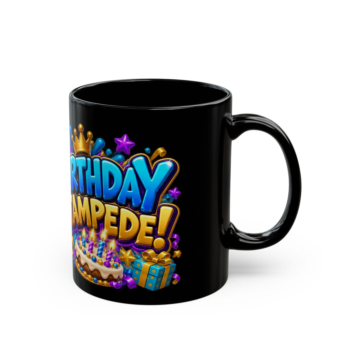Birthday Stampede Black Mug – Funny Buffalo Birthday Cup, Colorful Party Gift