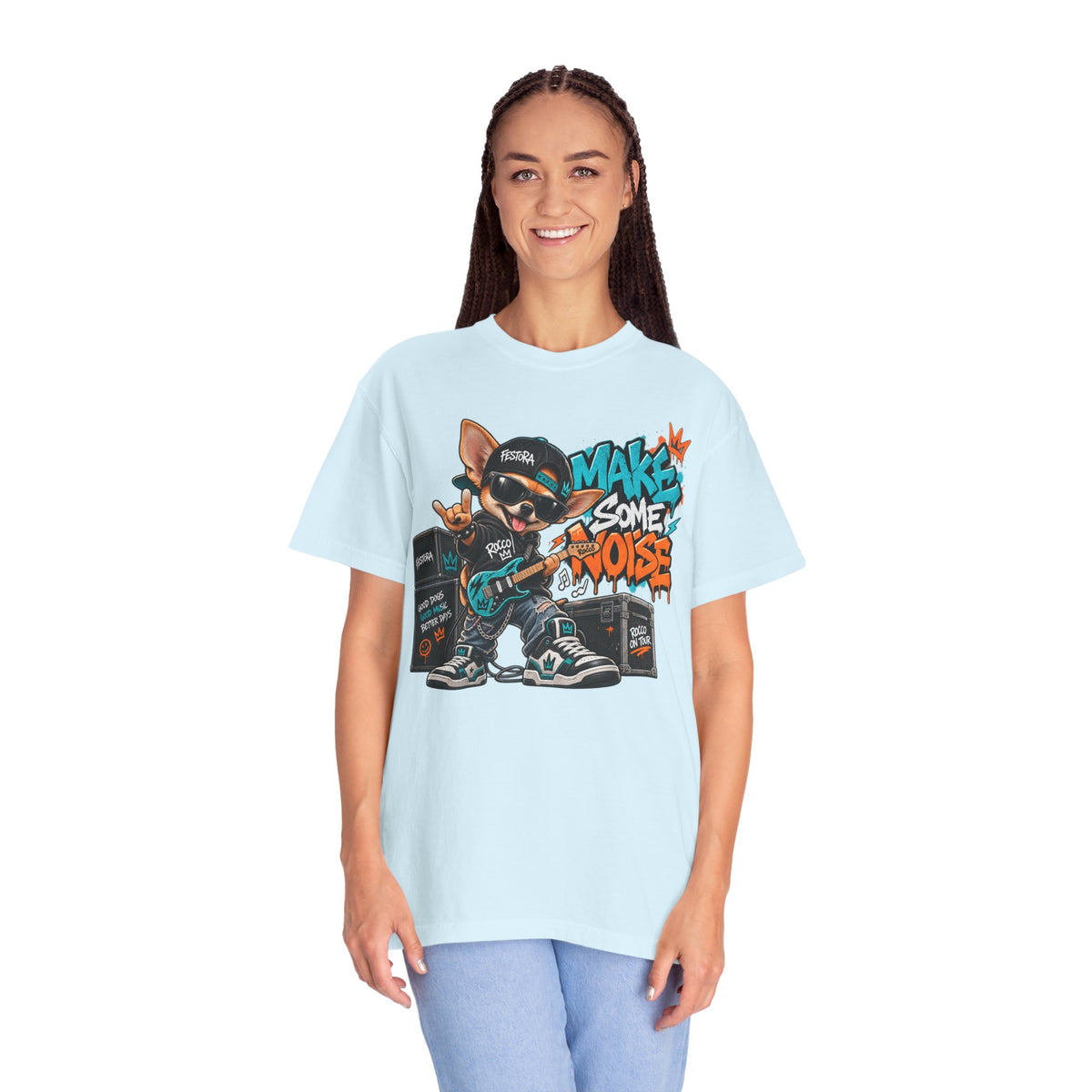 Make Some Noise Rocco Graphic T-Shirt — Streetwear Rock Dog Tee
