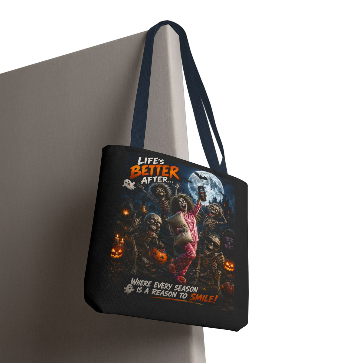 Halloween Horror Tote Bag - "Life's Better After" Trick-or-Treat Pumpkin Design